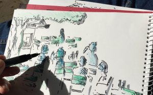 Ein urbanes Stadtbild wird gezeichnet.